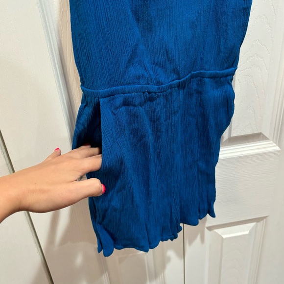FOREVER 21 Women’s Adjustable Pleated Pocketed Romper /Swim Cover Up blue size S - Picture 6 of 7